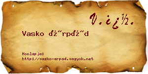 Vasko Árpád névjegykártya